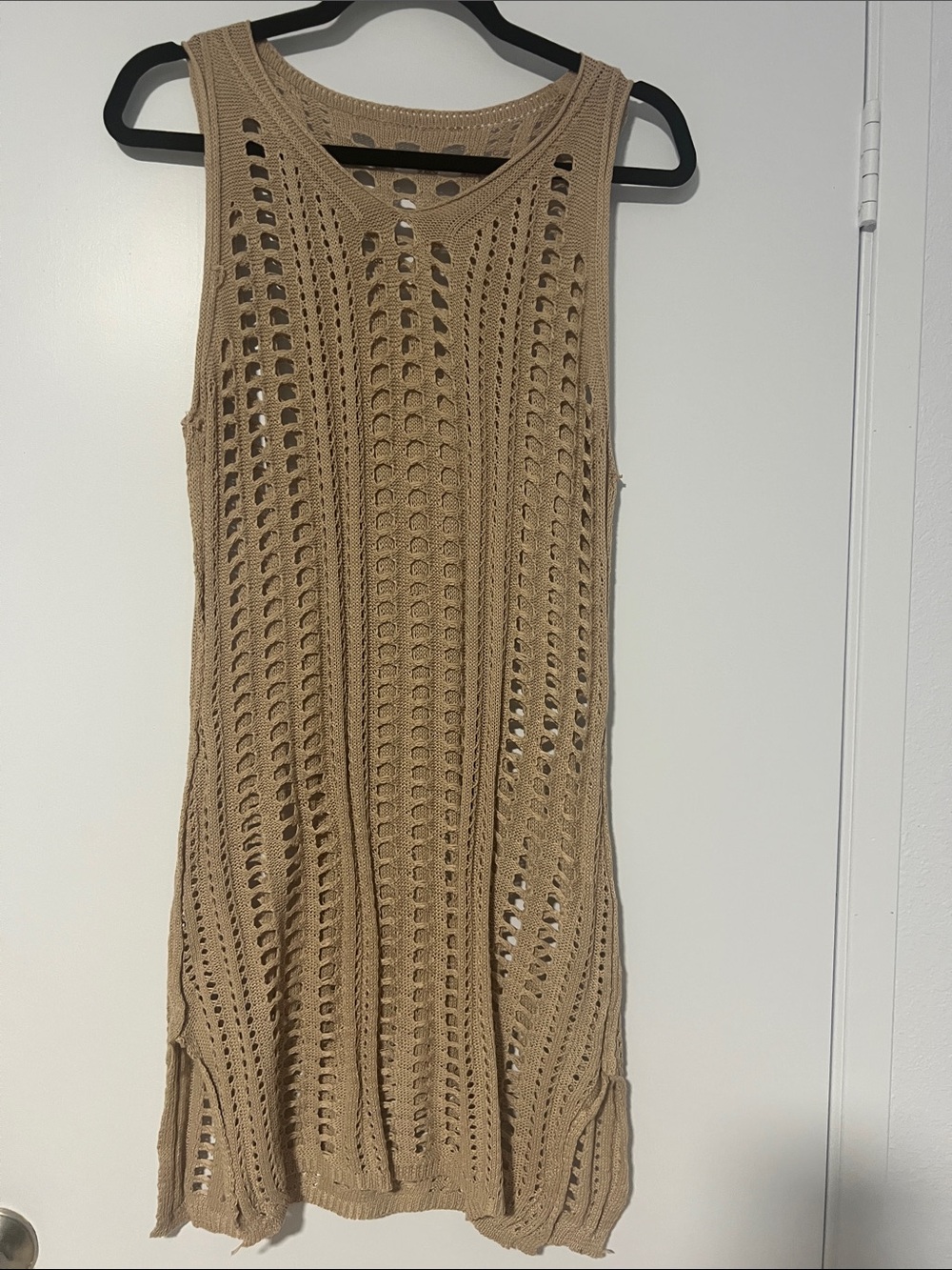 Women’s Crochet Swim Cover-Up Dress in Tan